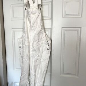 White Gap maternity overalls